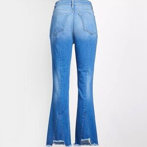 EUC Loft High Rise Slit Flare Crop Distressed Mid Indigo Jeans Size 30/10 Curvy